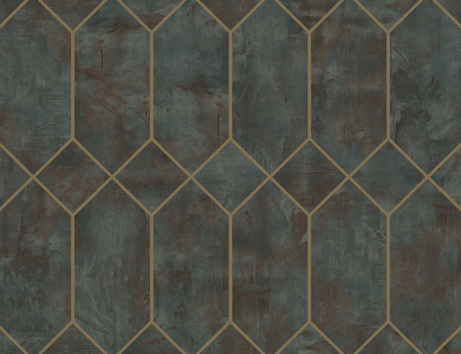 Geo Faux Rust, Forest Green, and Metallic Gold by Seabrook Wallpaper Living with Art United States 60.53 20.87" 27" - Fabric Carolina -