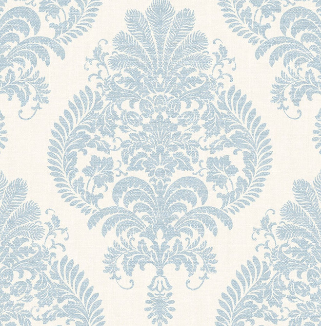 Antigua Damask Blue Frost and Bone White by Seabrook Wallpaper Luxe Retreat United States 56.05 20.87" 20.5" - Fabric Carolina -