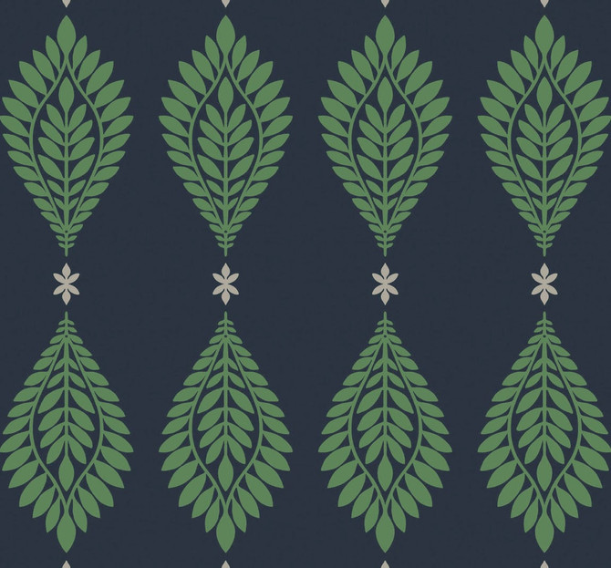 Mirasol Palm Frond Midnight Blue and Spearmint by Seabrook Wallpaper Luxe Retreat United States 60.53 25.2" 27" - Fabric Carolina -
