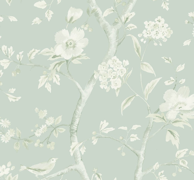 Southport Floral Trail Sea Glass and Ivory by Seabrook Wallpaper Luxe Retreat United States 60.53 25.2" 27" - Fabric Carolina -