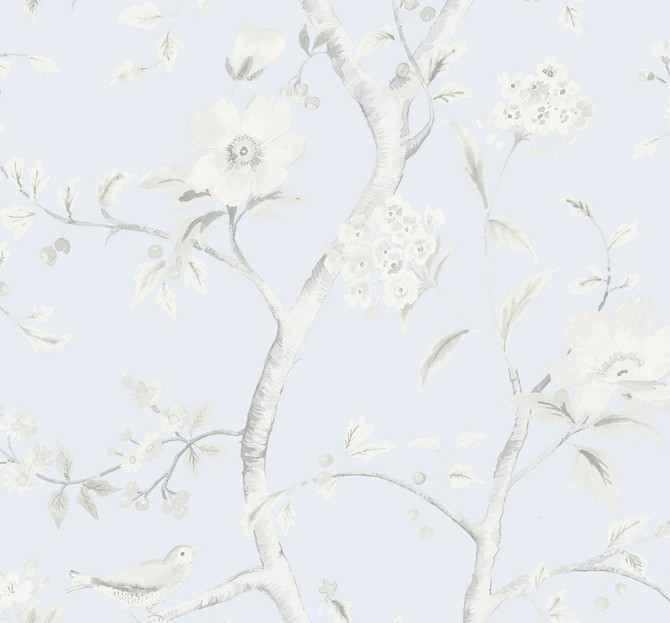 Southport Floral Trail Blue Frost and Cove Gray by Seabrook Wallpaper Luxe Retreat United States 60.53 25.2" 27" - Fabric Carolina -