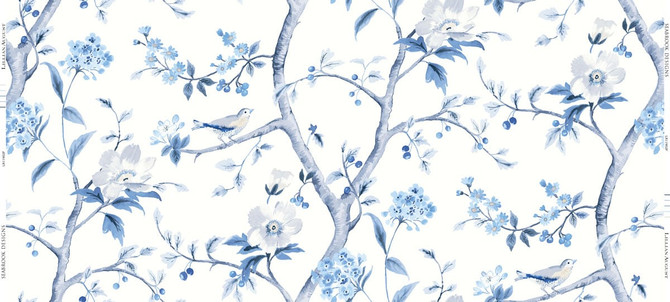 Southport Floral Trail Fabric Eggshell and Blue Shale by Seabrook Wallpaper Luxe Retreat United States 13.5 25.2" 3" - Fabric Carolina -