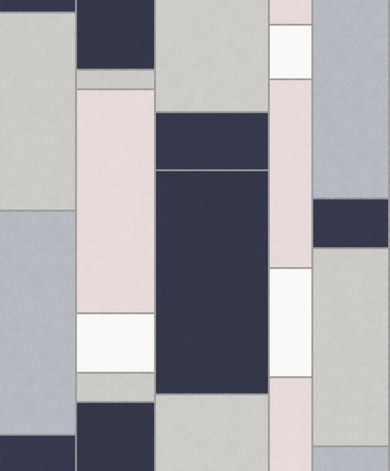 De Stijl Geometric Indigo & Metallic Silver by Seabrook Wallpaper Mondrian Netherlands 56.5 25.2" 20.5" - Fabric Carolina -