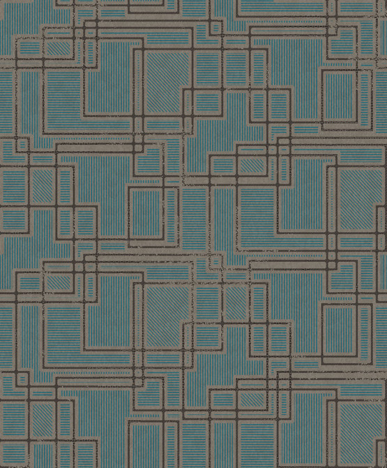 Bauhaus Cityscape Perry Teal & Warm Stone by Seabrook Wallpaper Mondrian Netherlands 56.5 12.6" 20.5" - Fabric Carolina -