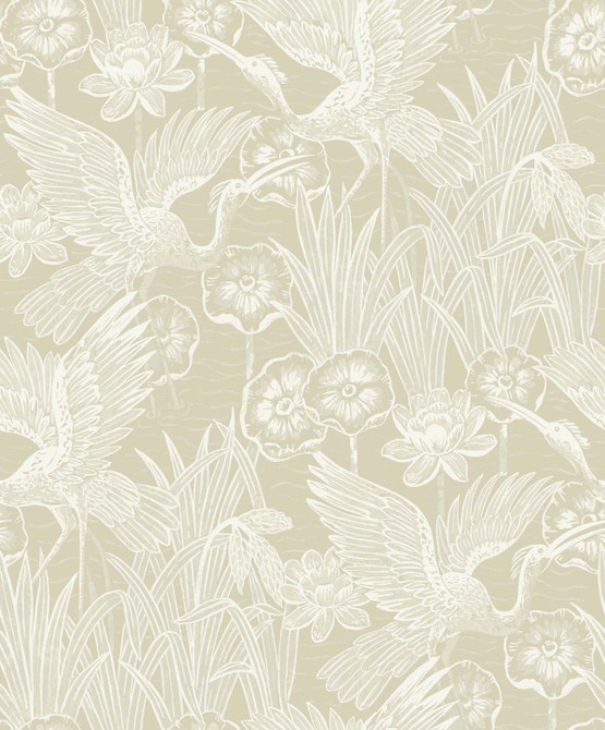 Marsh Cranes Shore by Seabrook Wallpaper White Heron Netherlands 57.5 25.2" 20.9" - Fabric Carolina -
