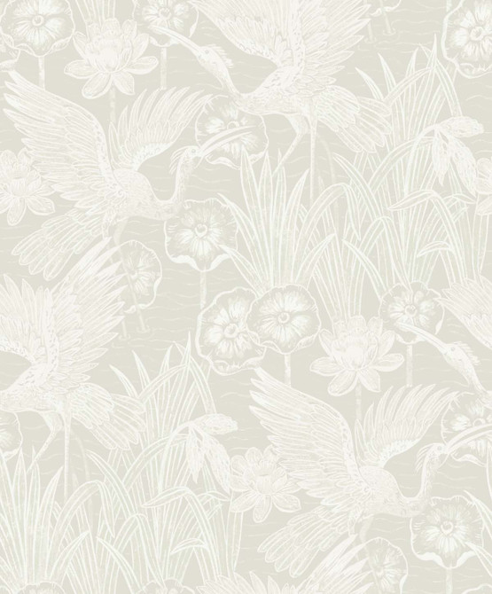 Marsh Cranes Daylight by Seabrook Wallpaper White Heron Netherlands 57.5 25.2" 20.9" - Fabric Carolina -