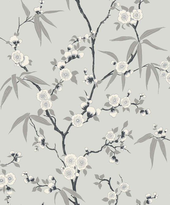 Floral Blossom Trail Stormy by Seabrook Wallpaper White Heron Netherlands 57.5 25.2" 20.9" - Fabric Carolina -