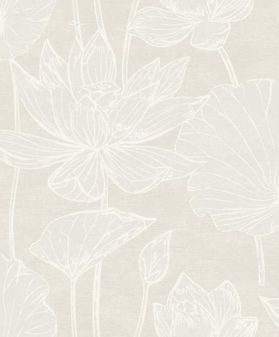 Water Lilies Pearlescent by Seabrook Wallpaper White Heron Netherlands 57.5 25.2" 20.9" - Fabric Carolina -