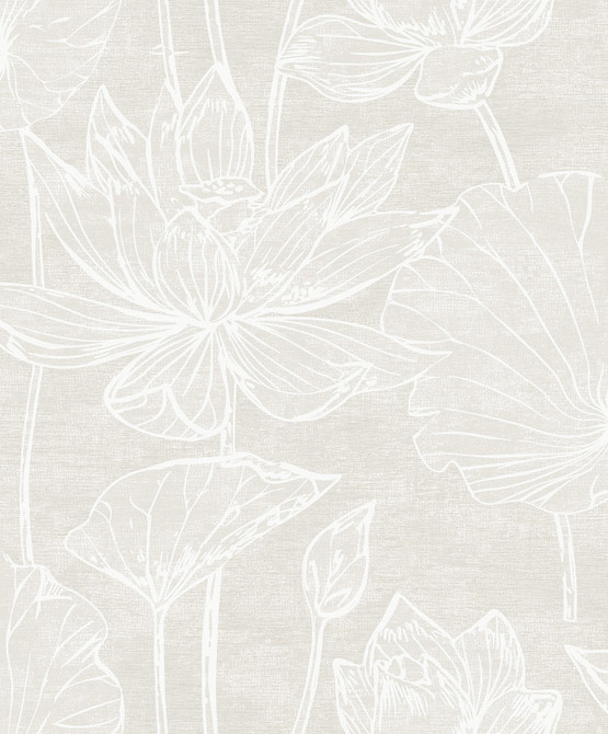 Water Lilies Antique Pearl by Seabrook Wallpaper White Heron Netherlands 57.5 25.2" 20.9" - Fabric Carolina -