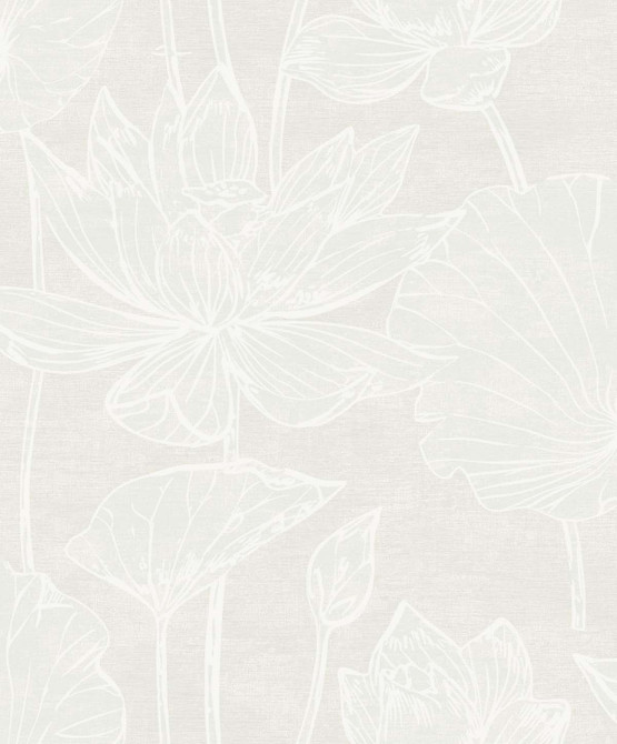 Water Lilies White Pearl by Seabrook Wallpaper White Heron Netherlands 57.5 25.2" 20.9" - Fabric Carolina -