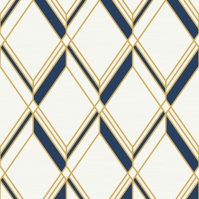 Brooklyn Diamond Metallic Gold & Navy by Seabrook Wallpaper Deco 2 United States 60.75 18" 27" - Fabric Carolina -