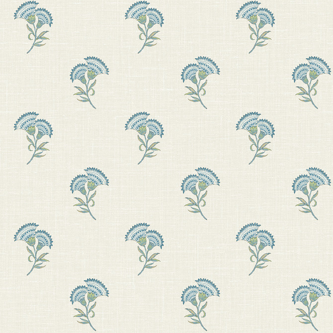Lotus Branch Floral Blue Bell & Herb by Seabrook Wallpaper French Country United States 60.75 9" 27" - Fabric Carolina -