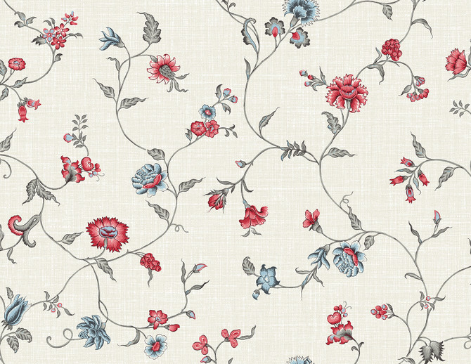 Florale Trail Antique Ruby & French Blue by Seabrook Wallpaper French Country United States 60.75 20.87" 27" - Fabric Carolina -