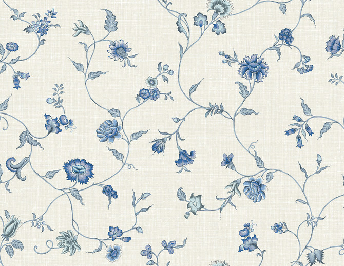 Florale Trail French Blue by Seabrook Wallpaper French Country United States 60.75 20.87" 27" - Fabric Carolina -
