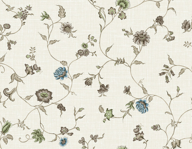 Florale Trail Bisque Bleu & French by Seabrook Wallpaper French Country United States 60.75 20.87" 27" - Fabric Carolina -