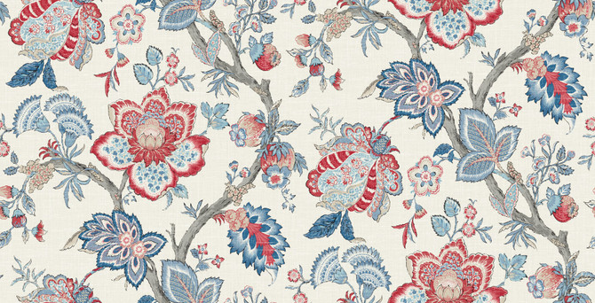 Bernadette Linen Fabric French Blue & Antique Ruby by Seabrook Wallpaper French Country United States 13.5 27" 3" - Fabric Carolina -