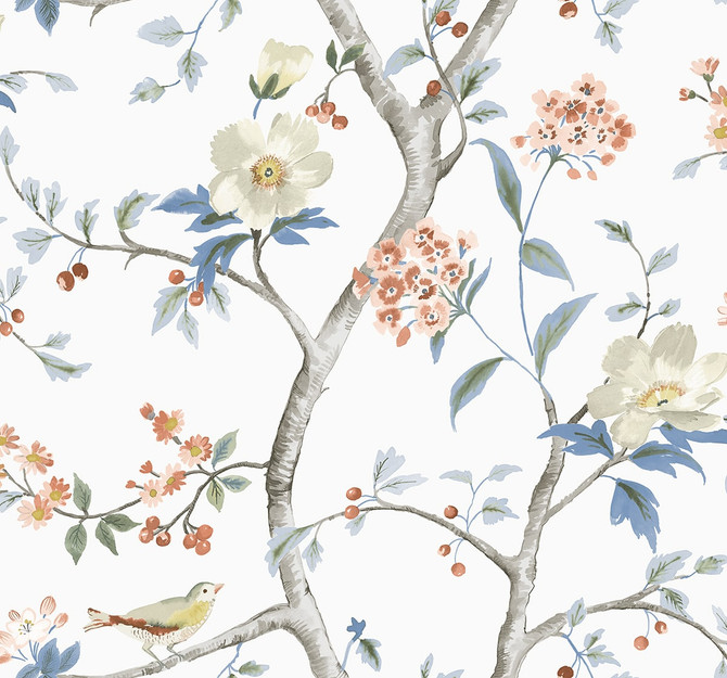 Sparrow Haven Melon & Carolina Blue by Seabrook Wallpaper Coastal Haven United States 60.75 25.2" 27" - Fabric Carolina -