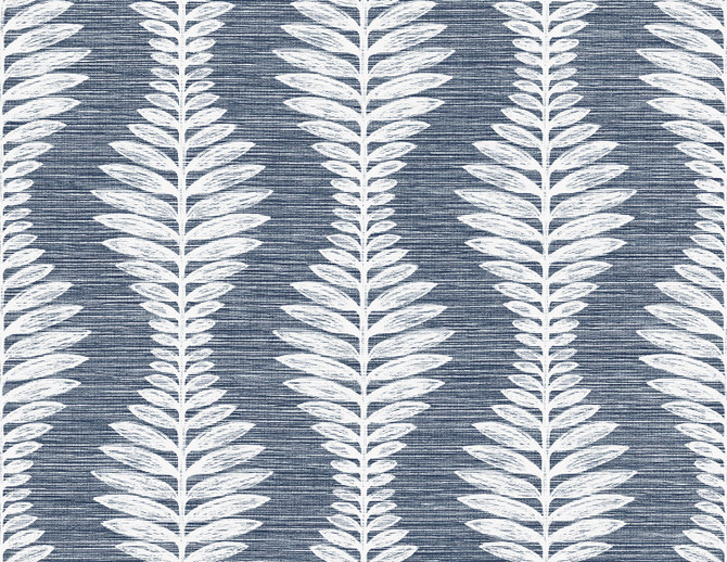 Carina Leaf Ogee Midnight Sky by Seabrook Wallpaper Coastal Haven United States 60.75 10.5" 27" - Fabric Carolina -