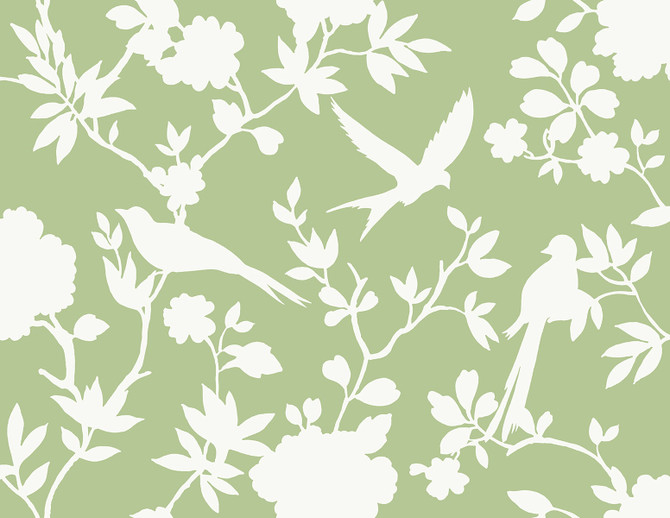 Kauai Bird Toile Seacrest Green by Seabrook Wallpaper Coastal Haven United States 60.75 20.87" 27" - Fabric Carolina -