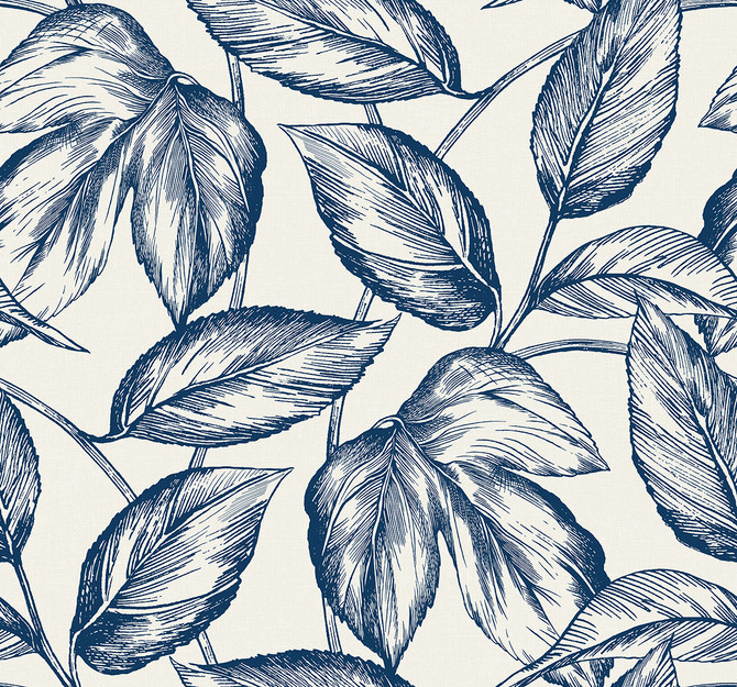 Beckett Sketched Leaves Blueberry Hill by Seabrook Wallpaper Summer House United States 60.75 25.2" 27" - Fabric Carolina -