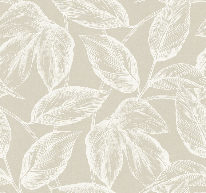 Beckett Sketched Leaves Oat by Seabrook Wallpaper Summer House United States 60.75 25.2" 27" - Fabric Carolina -