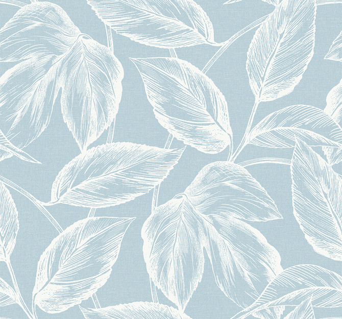 Beckett Sketched Leaves Baby Blue by Seabrook Wallpaper Summer House United States 60.75 25.2" 27" - Fabric Carolina -
