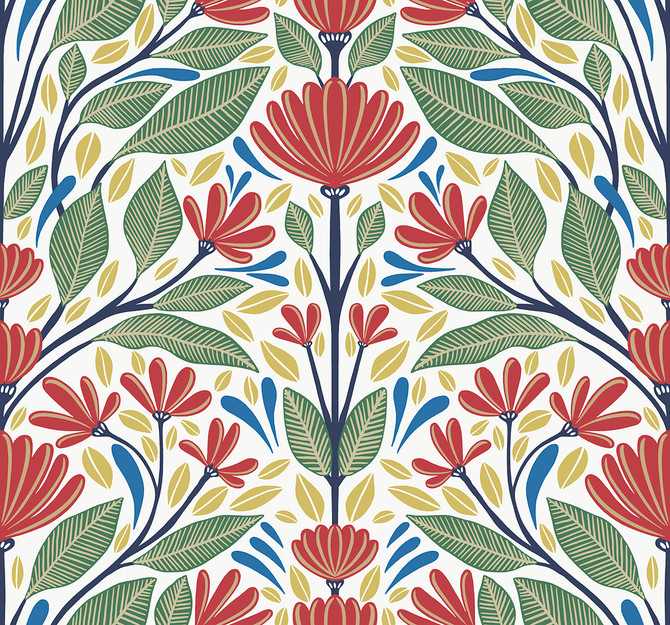 Carmela Folk Floral Primaries by Seabrook Wallpaper Summer House United States 60.75 25.2" 27" - Fabric Carolina -