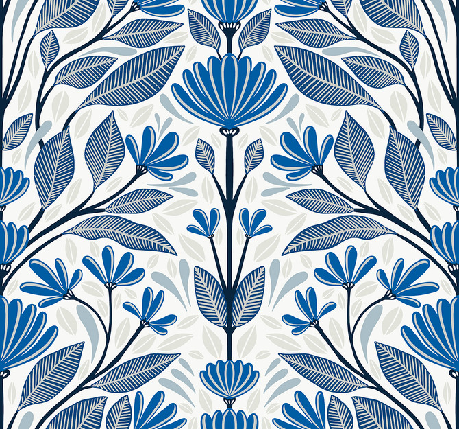 Carmela Folk Floral True Blue by Seabrook Wallpaper Summer House United States 60.75 25.2" 27" - Fabric Carolina -