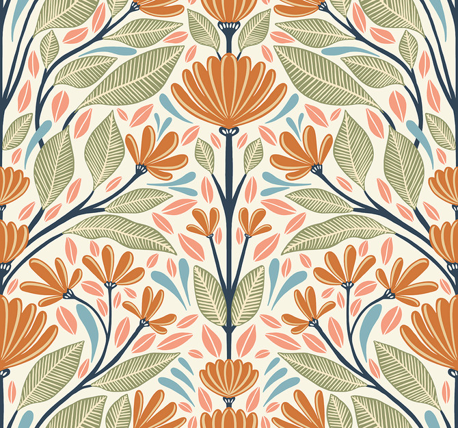 Carmela Folk Floral Summer Ends by Seabrook Wallpaper Summer House United States 60.75 25.2" 27" - Fabric Carolina -
