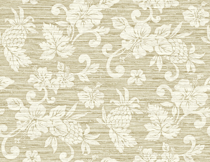 Juno Island Floral Saddle Tan by Seabrook Wallpaper Summer House United States 60.75 20.87" 27" - Fabric Carolina -