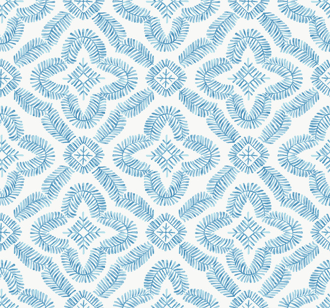 Talia Botanical Medallion Breezy Blue by Seabrook Wallpaper Summer House United States 60.75 12.6" 27" - Fabric Carolina -