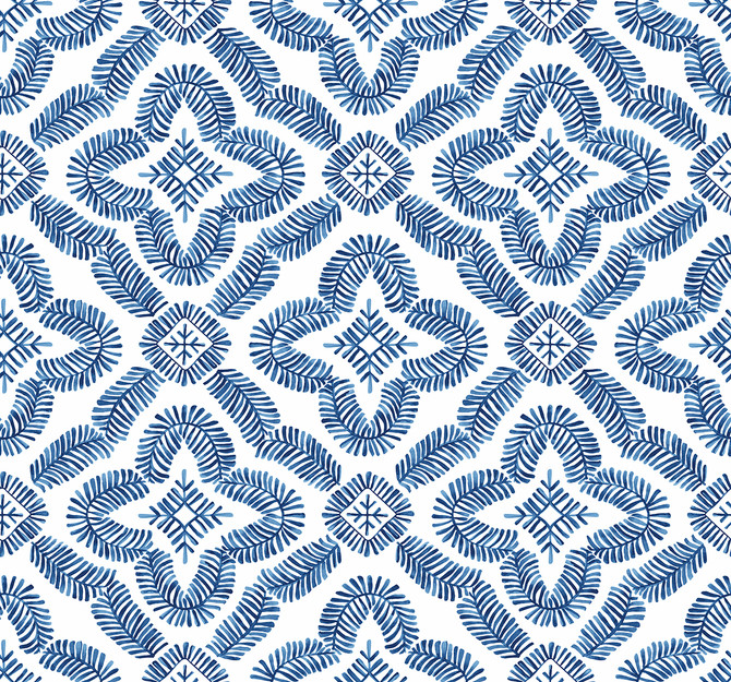 Talia Botanical Medallion Cottage Blue by Seabrook Wallpaper Summer House United States 60.75 12.6" 27" - Fabric Carolina -