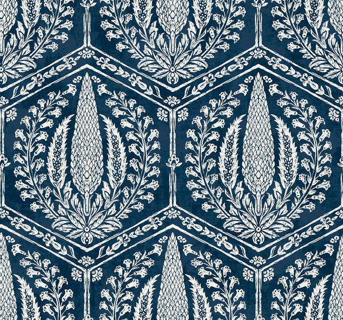 Cyrus Harvest Rich Navy by Seabrook Wallpaper Summer House United States 60.75 25.2" 27" - Fabric Carolina -