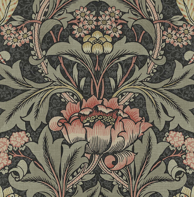 Acanthus Floral Prepasted Charcoal & Rosewood by Seabrook Wallpaper Prepasted Online United States 56.05 20.87" 20.5" - Fabric Carolina -