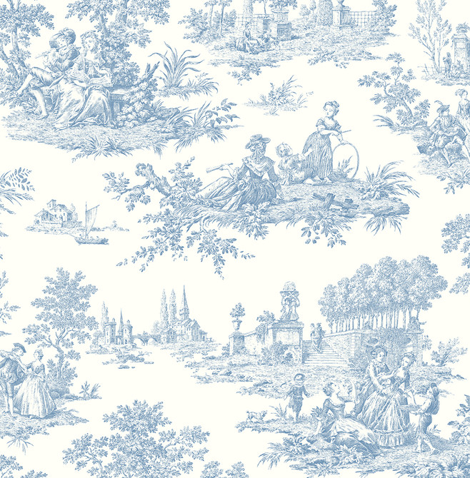 Chateau Toile Prepasted Blue Bell by Seabrook Wallpaper Prepasted Online United States 56.05 20.87" 20.5" - Fabric Carolina -