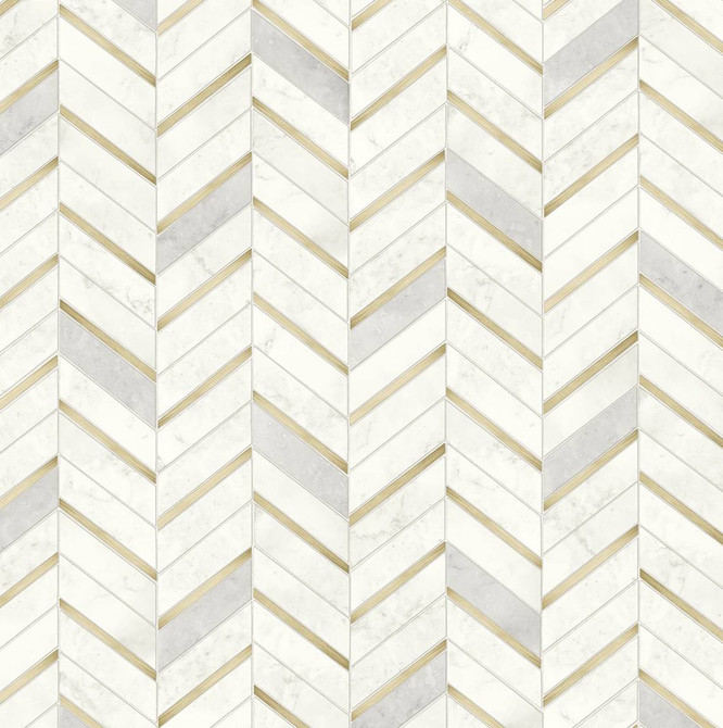 Chevron Faux Tile Gold & Pearl Grey by Seabrook Wallpaper Prepasted Online United States 56.05 20.87" 20.5" - Fabric Carolina -