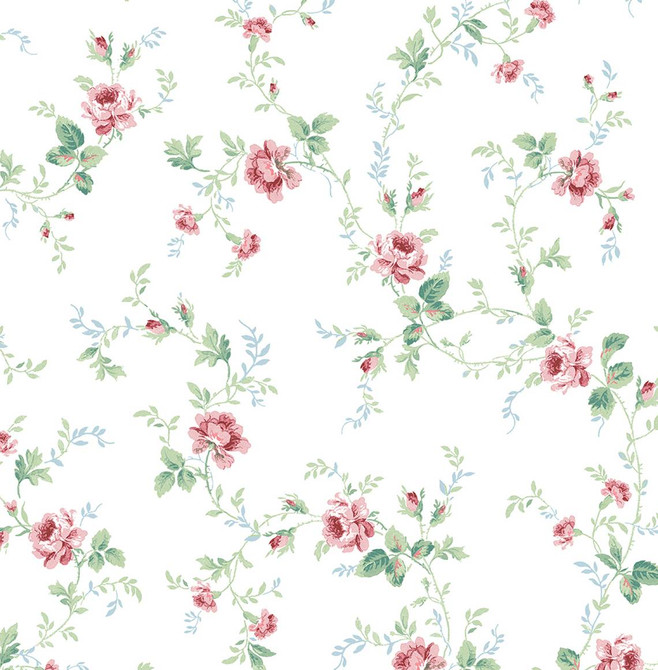 Meadow Floral Trail Blush & Spearmint by Seabrook Wallpaper Prepasted Online United States 56.05 20.87" 20.5" - Fabric Carolina -