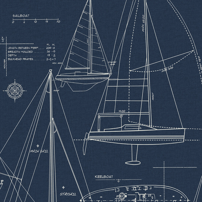 Sail Away Navy Blue by Seabrook Wallpaper Etten Studios Online Netherlands 57.5 25.2" 20.9" - Fabric Carolina -