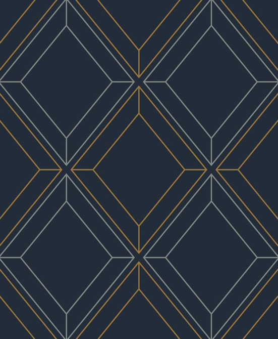 Linework Gem Midnight Blue & Metallic Gold by Seabrook Wallpaper Etten Studios Online Netherlands 57.5 12.6" 20.9" - Fabric Carolina -