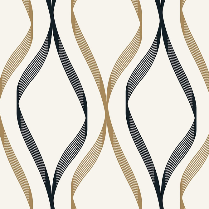 Wave Ogee Metallic Gold & Ebony by Seabrook Wallpaper Etten Studios Online Netherlands 57.5 18" 20.9" - Fabric Carolina -