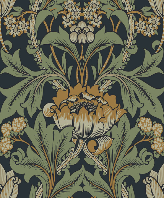 Primrose Garden Midnight Blue & Goldenrod by Seabrook Wallpaper Etten Studios Online Netherlands 57.5 25.2" 20.9" - Fabric Carolina -