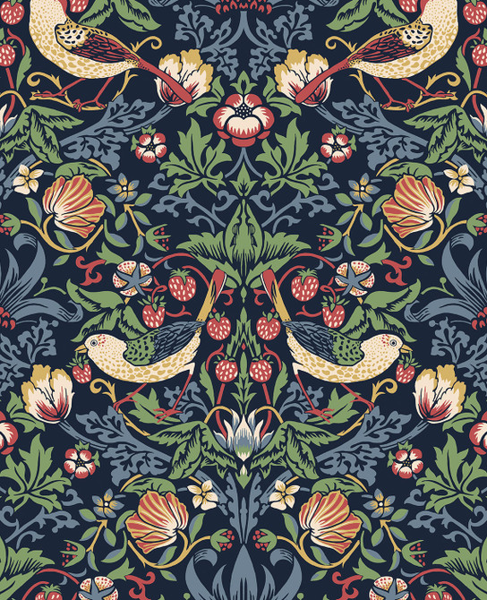 Fragaria Garden Midnight Blue by Seabrook Wallpaper Legacy Prints Netherlands 57.5 25.2" 20.9" - Fabric Carolina -