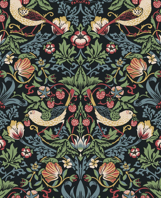 Fragaria Garden Ebony by Seabrook Wallpaper Legacy Prints Netherlands 57.5 25.2" 20.9" - Fabric Carolina -