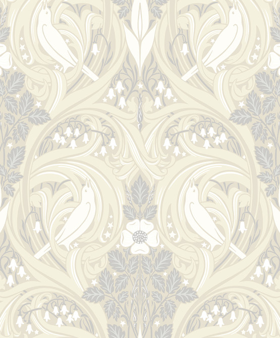 Bird Scroll Swiss Coffee & Grey by Seabrook Wallpaper Legacy Prints Netherlands 57.5 25.2" 20.9" - Fabric Carolina -