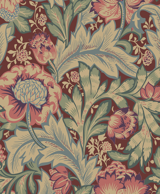 Acanthus Garden Deep Mauve & Aegean Blue by Seabrook Wallpaper Legacy Prints Netherlands 57.5 25.2" 20.9" - Fabric Carolina -