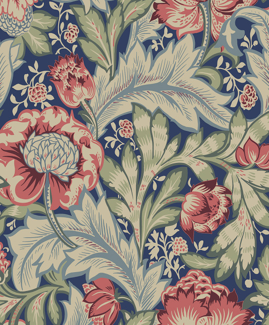 Acanthus Garden Marine Blue & Watermelon by Seabrook Wallpaper Legacy Prints Netherlands 57.5 25.2" 20.9" - Fabric Carolina -