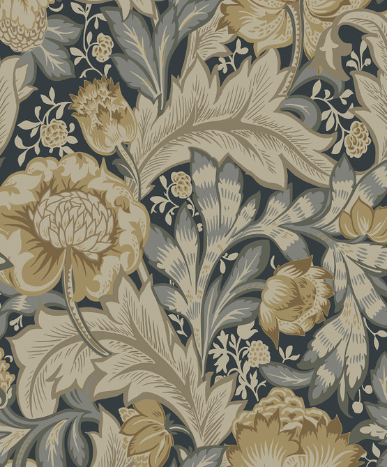 Acanthus Garden Midnight Blue & Beige by Seabrook Wallpaper Legacy Prints Netherlands 57.5 25.2" 20.9" - Fabric Carolina -