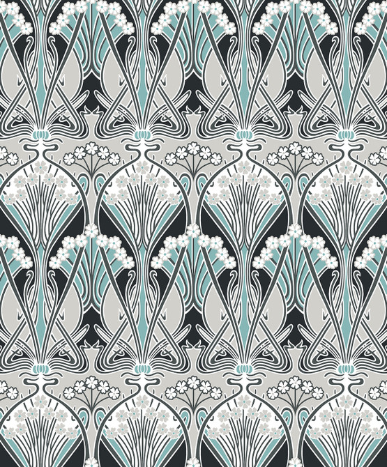 Dragonfly Damask Ebony & Aqua by Seabrook Wallpaper Legacy Prints Netherlands 57.5 12" 20.9" - Fabric Carolina -