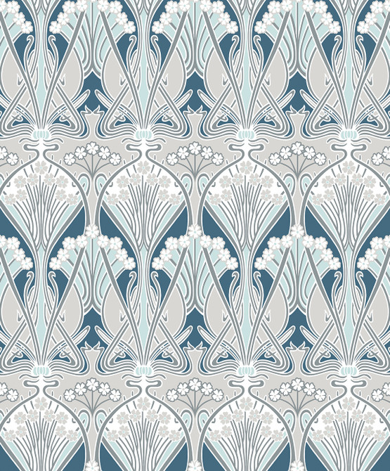 Dragonfly Damask Aegean Blue & Dewdrop by Seabrook Wallpaper Legacy Prints Netherlands 57.5 12" 20.9" - Fabric Carolina -
