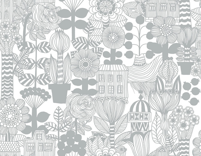 Lintukoto Gray and Off-White by Seabrook Wallpaper Marimekko Vol. 5 Italy 75.5 4" 27.5" - Fabric Carolina -